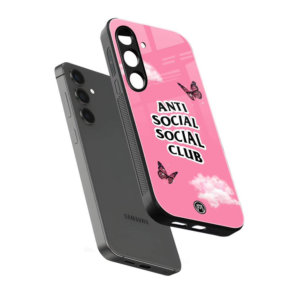 anti social social club pink edition back phone cover | glass case for samsung galaxy s23