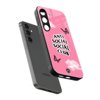 anti social social club pink edition back phone cover | glass case for samsung galaxy s23