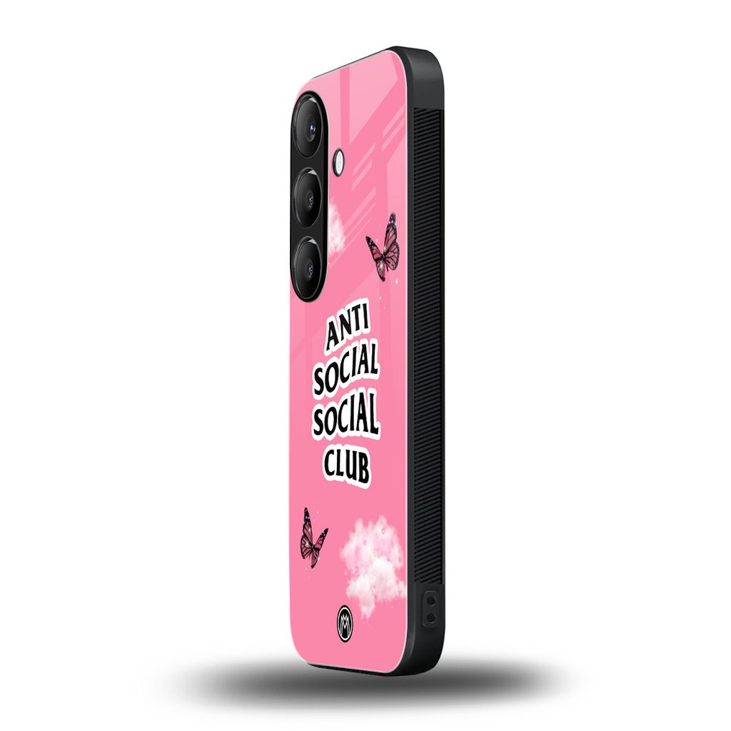 anti social social club pink edition back phone cover | glass case for samsung galaxy s24 plus