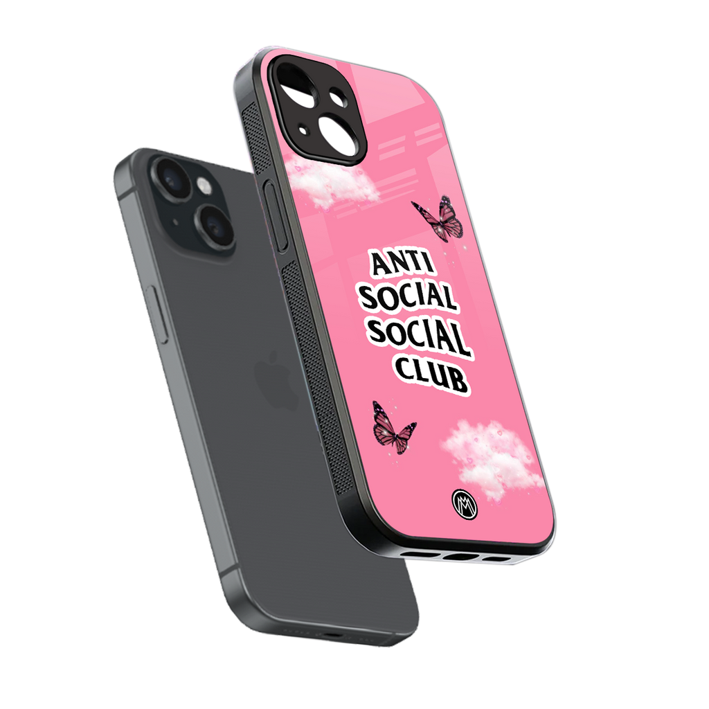 anti social social club pink edition back phone cover | glass case for iphone 15
