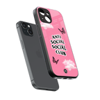 anti social social club pink edition back phone cover | glass case for iphone 15