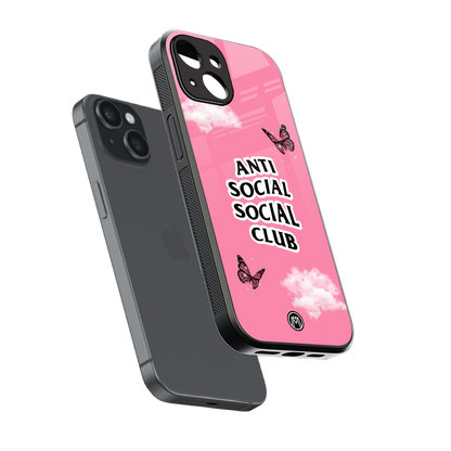anti social social club pink edition back phone cover | glass case for iphone 15