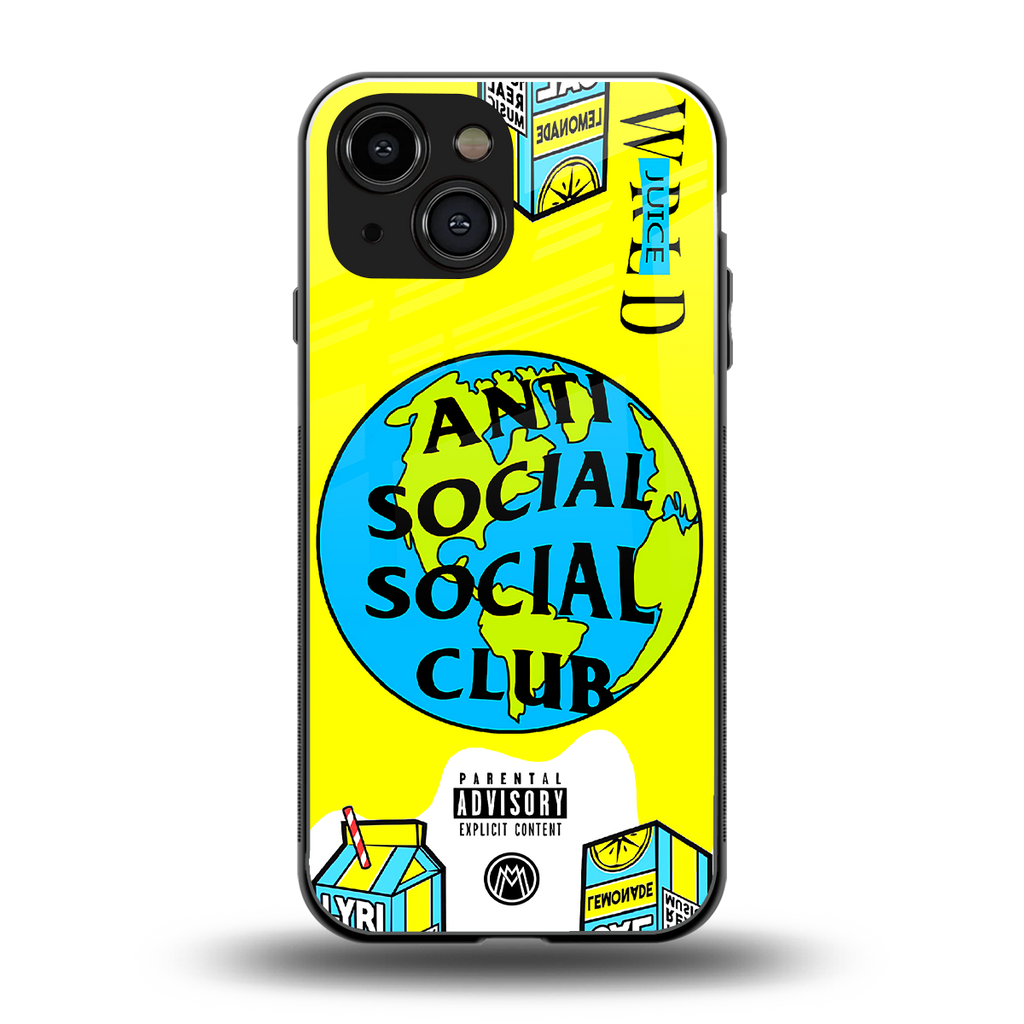 anti social social club x juice wrld back phone cover | glass case for iphone 13 mini