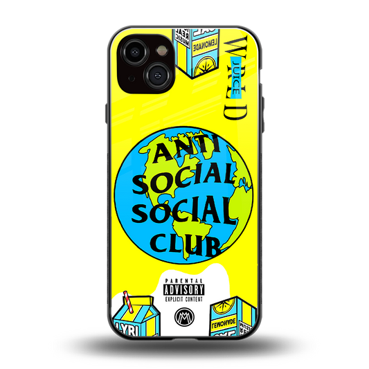 anti social social club x juice wrld back phone cover | glass case for iphone 15 plus