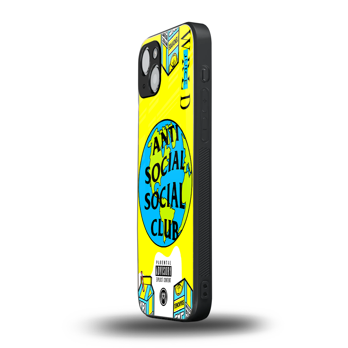 anti social social club x juice wrld back phone cover | glass case for iphone 14 plus
