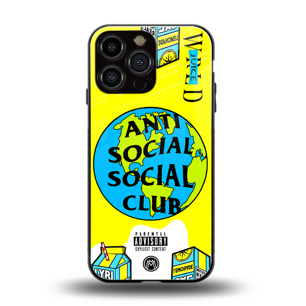 anti social social club x juice wrld back phone cover | glass case for iphone 15 pro max