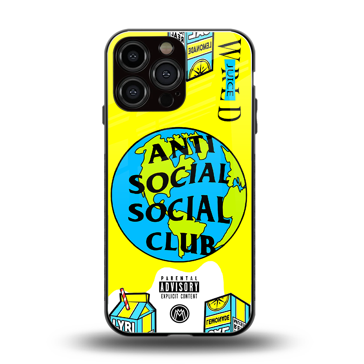 anti social social club x juice wrld back phone cover | glass case for iphone 14 pro max