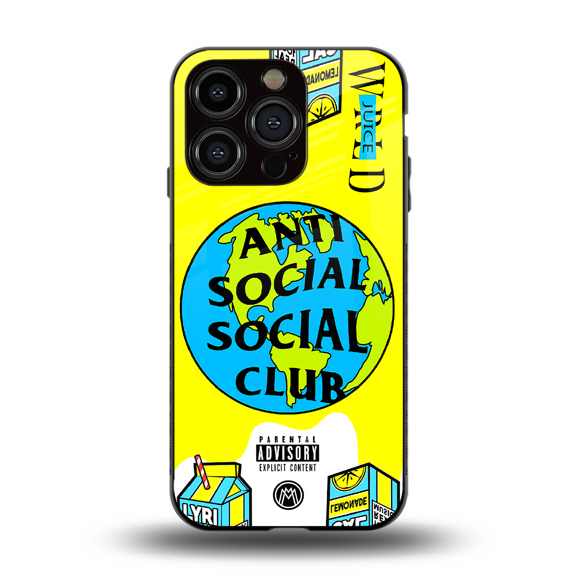 anti social social club x juice wrld back phone cover | glass case for iphone 15 pro