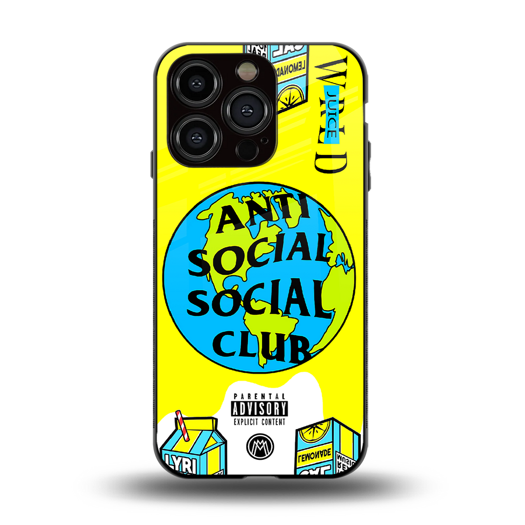 anti social social club x juice wrld back phone cover | glass case for iphone 14 pro