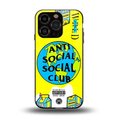 anti social social club x juice wrld back phone cover | glass case for iphone 14 pro