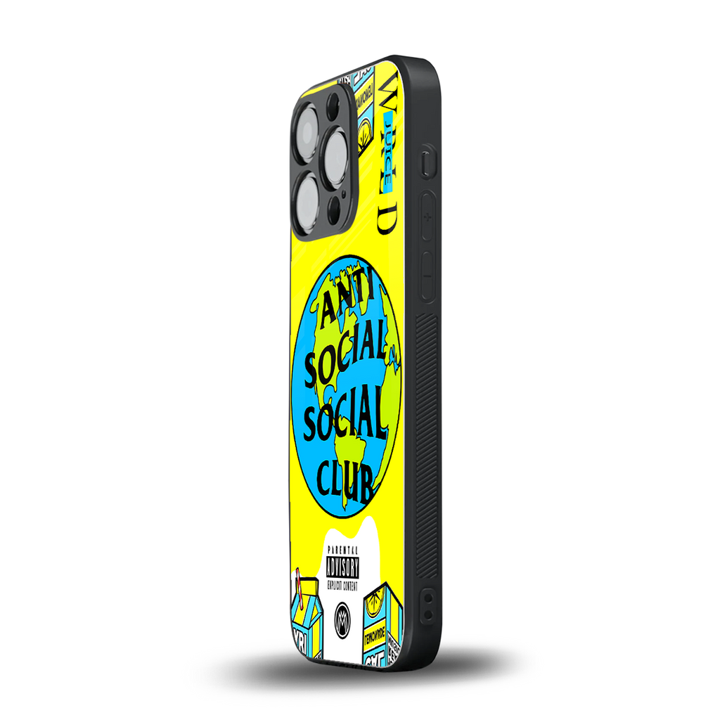 anti social social club x juice wrld back phone cover | glass case for iphone 14 pro