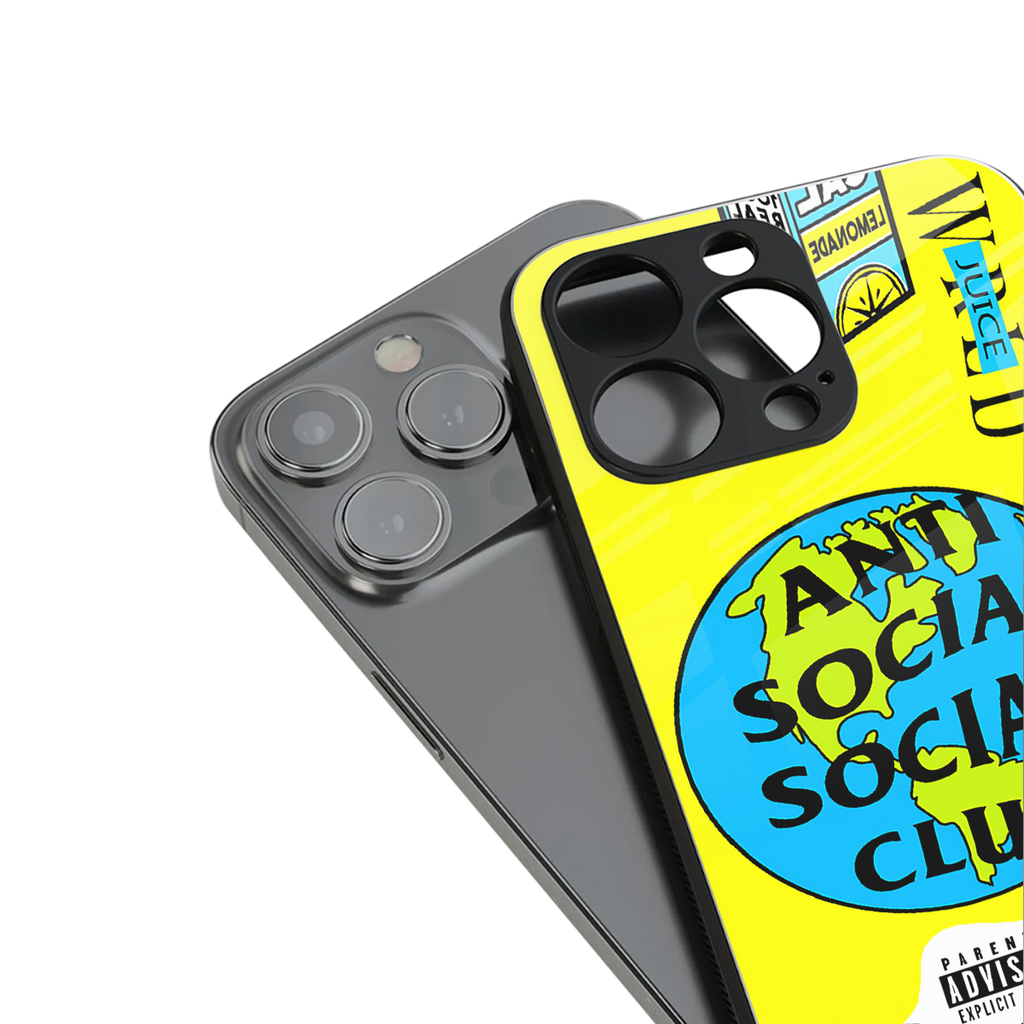 anti social social club x juice wrld back phone cover | glass case for iphone 13 pro