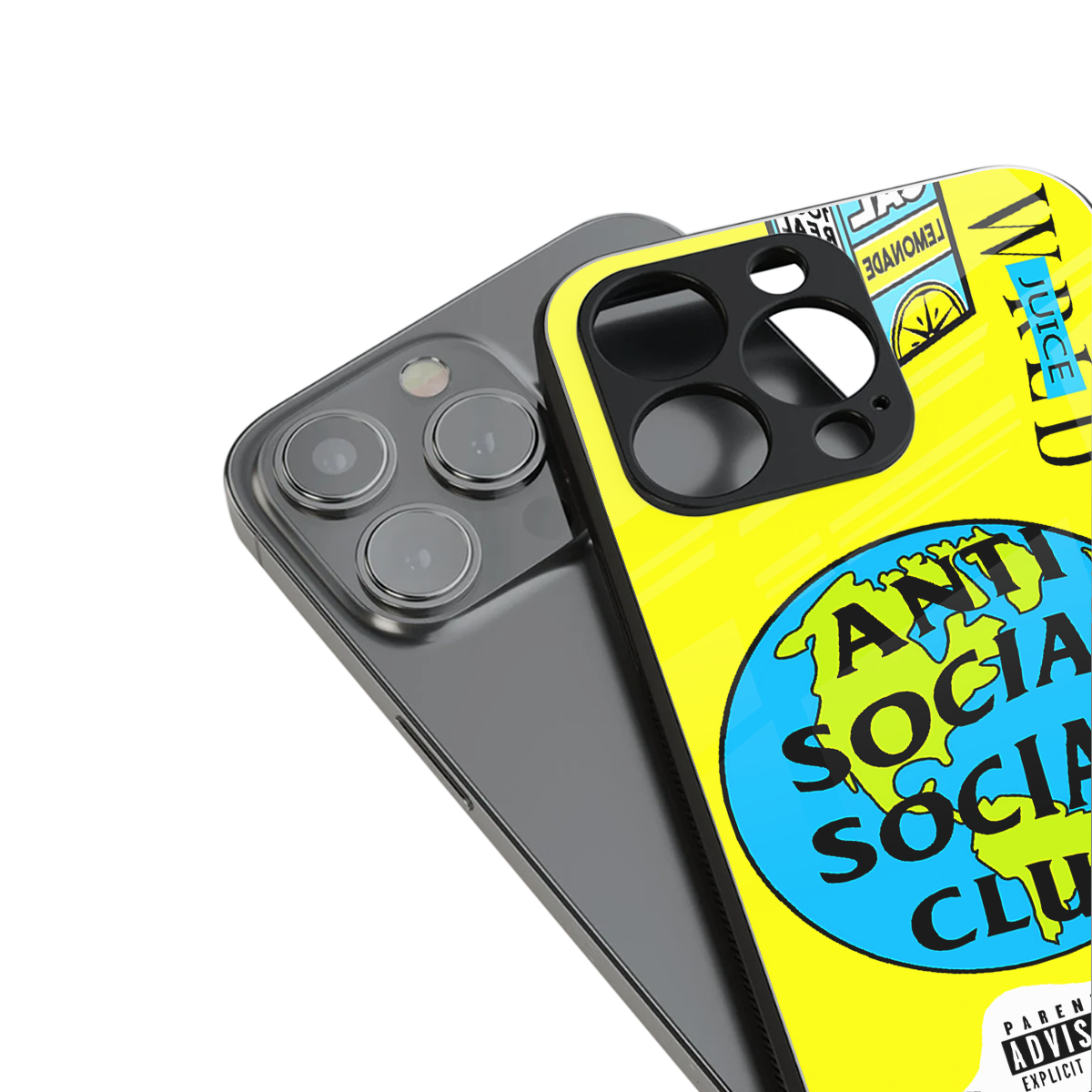 anti social social club x juice wrld back phone cover | glass case for iphone 14 pro