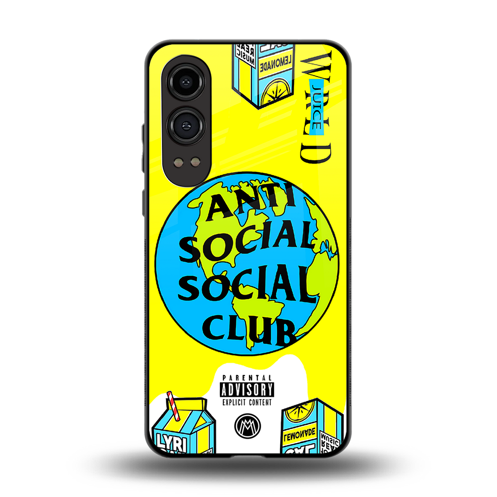 anti social social club x juice wrld back phone cover | glass case for oneplus nord ce 4 lite
