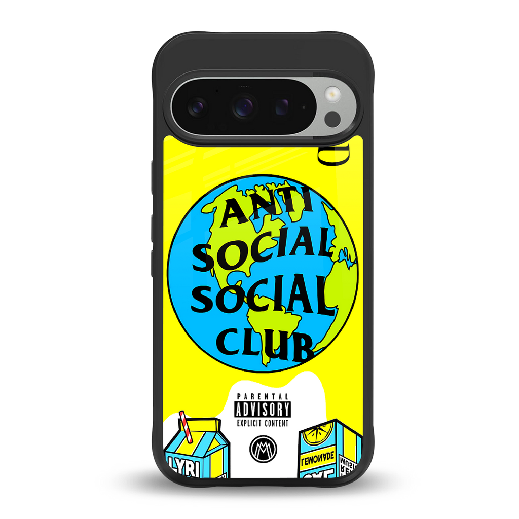 anti social social club x juice wrld back phone cover | glass case for google pixel 9 pro xl