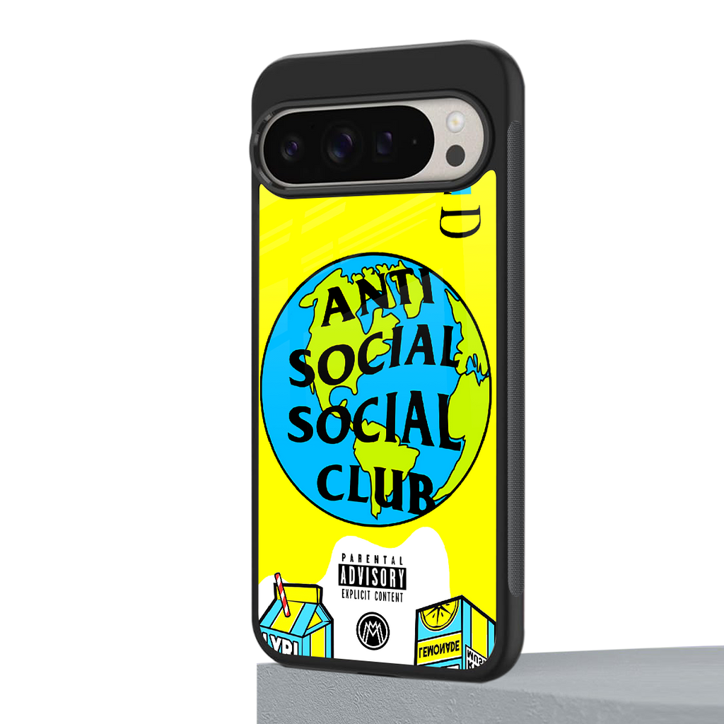 anti social social club x juice wrld back phone cover | glass case for google pixel 9 pro xl