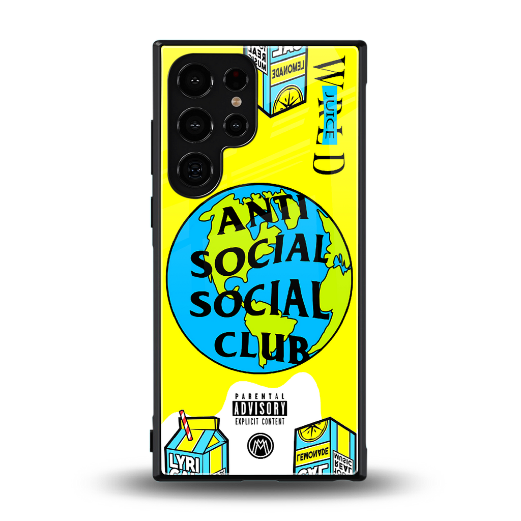 anti social social club x juice wrld back phone cover | glass case for samsung galaxy s24 ultra