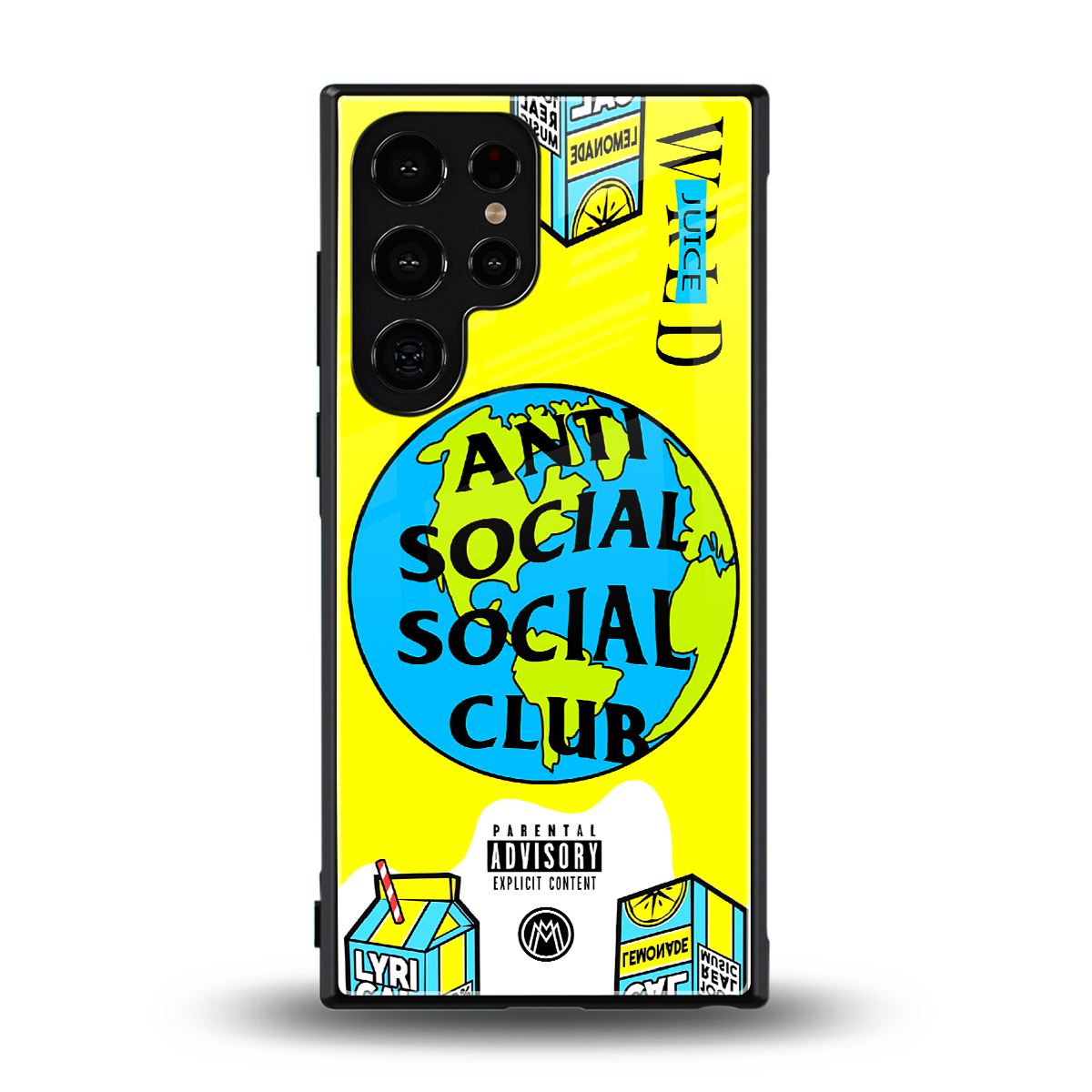 anti social social club x juice wrld back phone cover | glass case for samsung galaxy s24 ultra