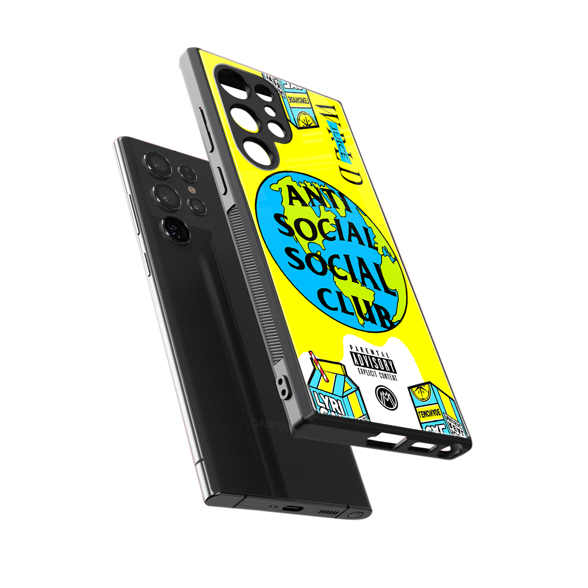 anti social social club x juice wrld back phone cover | glass case for samsung galaxy s24 ultra