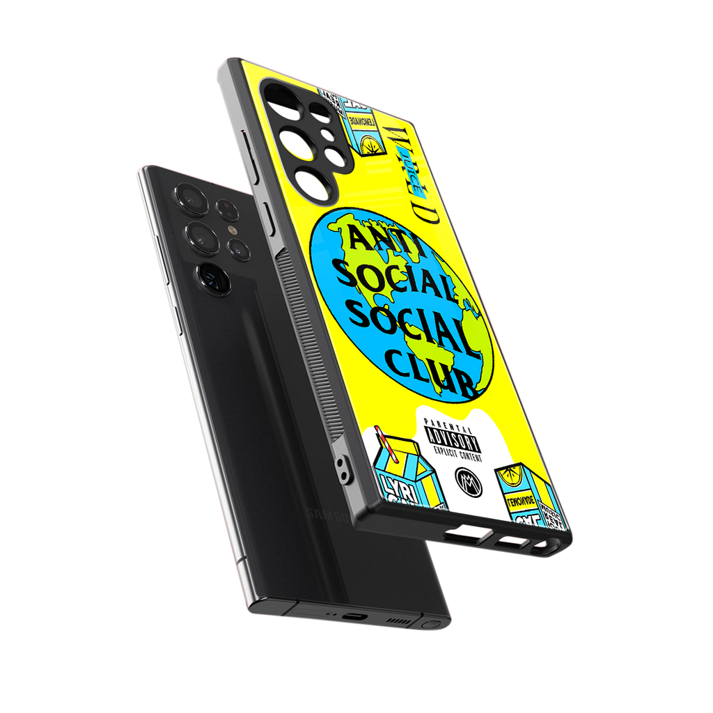 anti social social club x juice wrld back phone cover | glass case for samsung galaxy s23 ultra