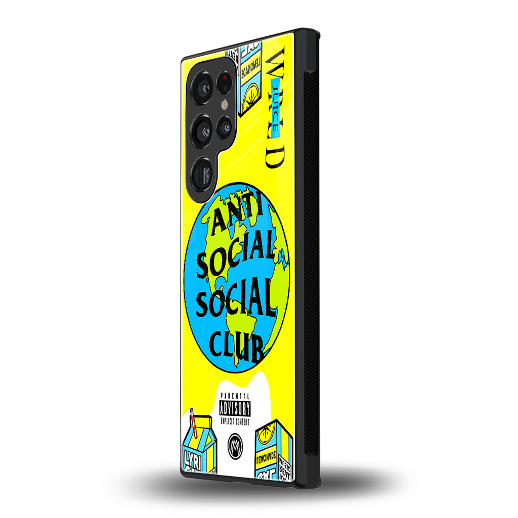anti social social club x juice wrld back phone cover | glass case for samsung galaxy s24 ultra