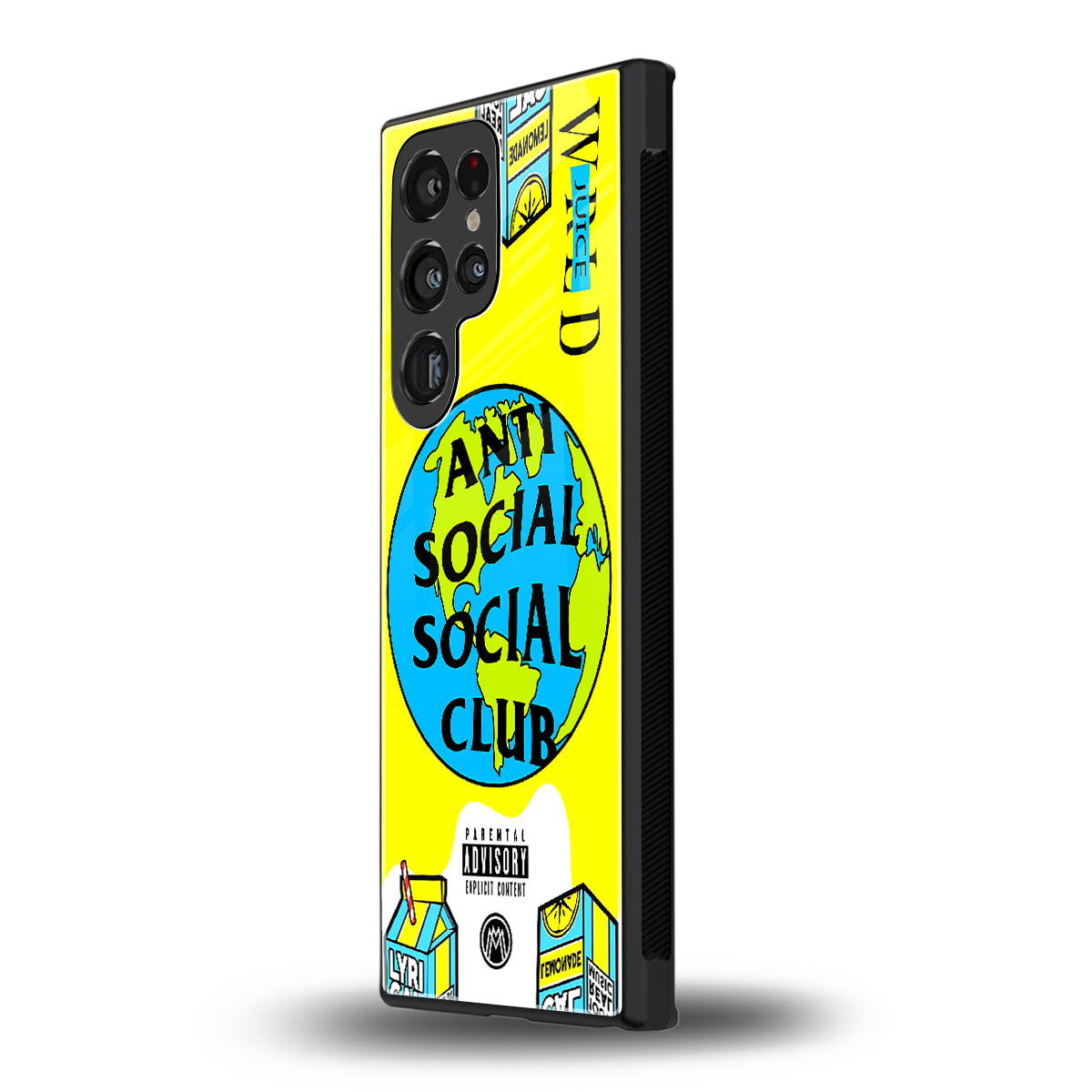 anti social social club x juice wrld back phone cover | glass case for samsung galaxy s24 ultra
