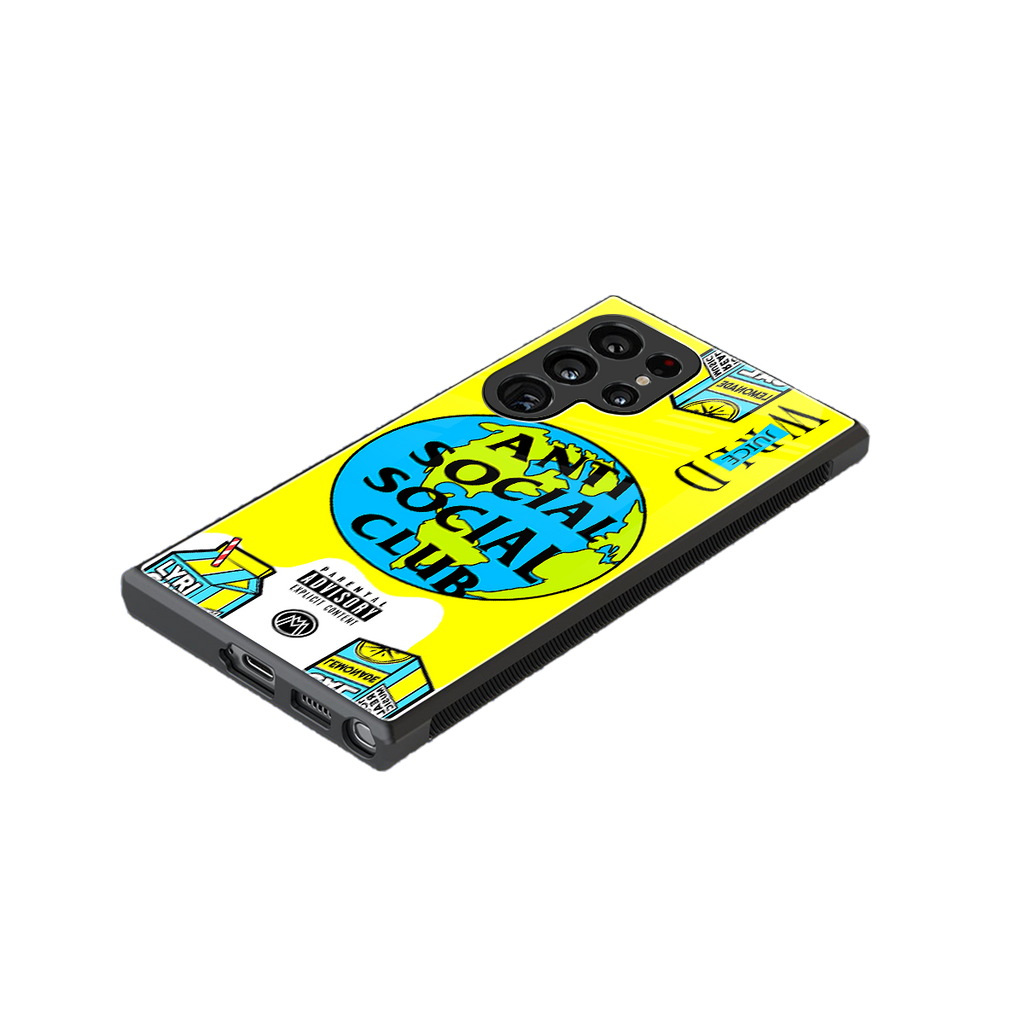 anti social social club x juice wrld back phone cover | glass case for samsung galaxy s24 ultra