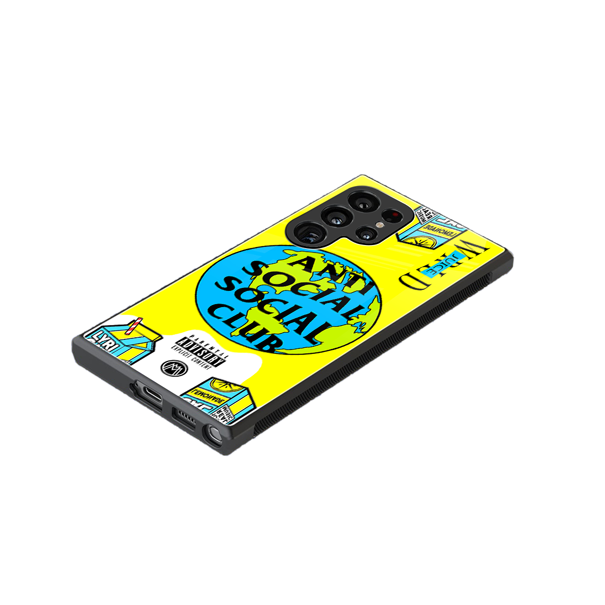 anti social social club x juice wrld back phone cover | glass case for samsung galaxy s24 ultra