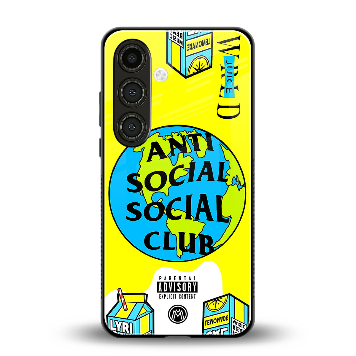 anti social social club x juice wrld back phone cover | glass case for samsung galaxy s24 plus