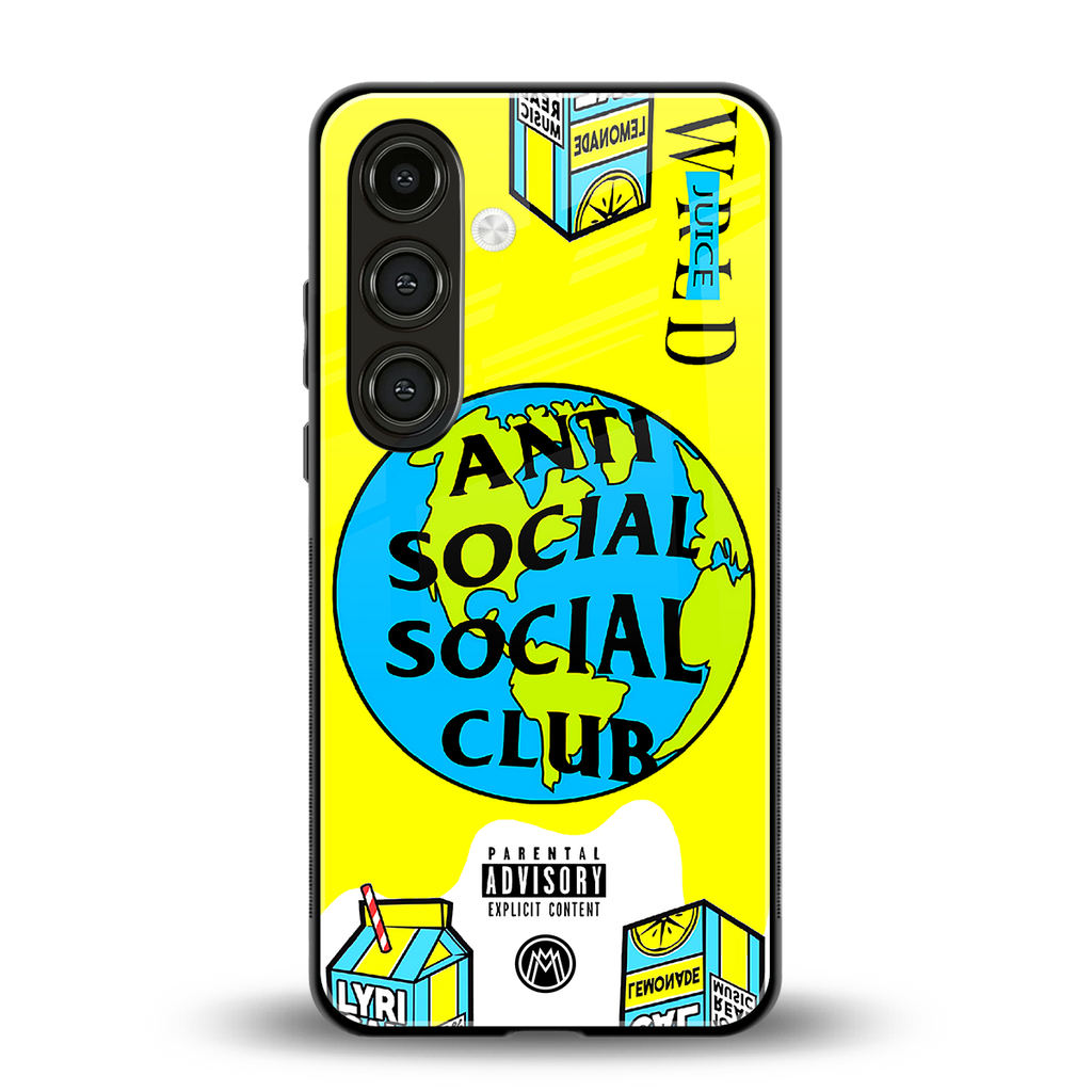 anti social social club x juice wrld back phone cover | glass case for samsung galaxy s25 plus