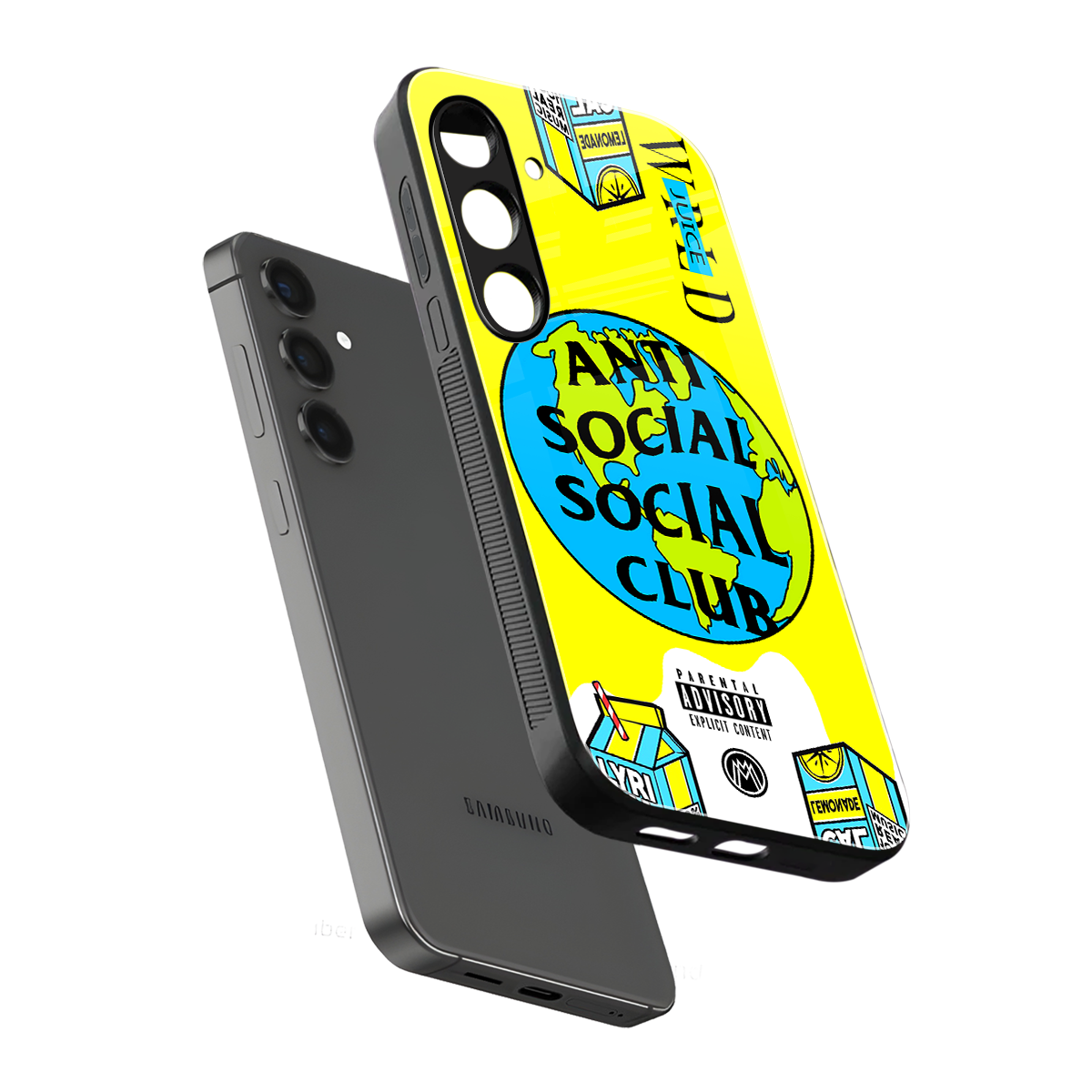 anti social social club x juice wrld back phone cover | glass case for samsung galaxy s24 plus