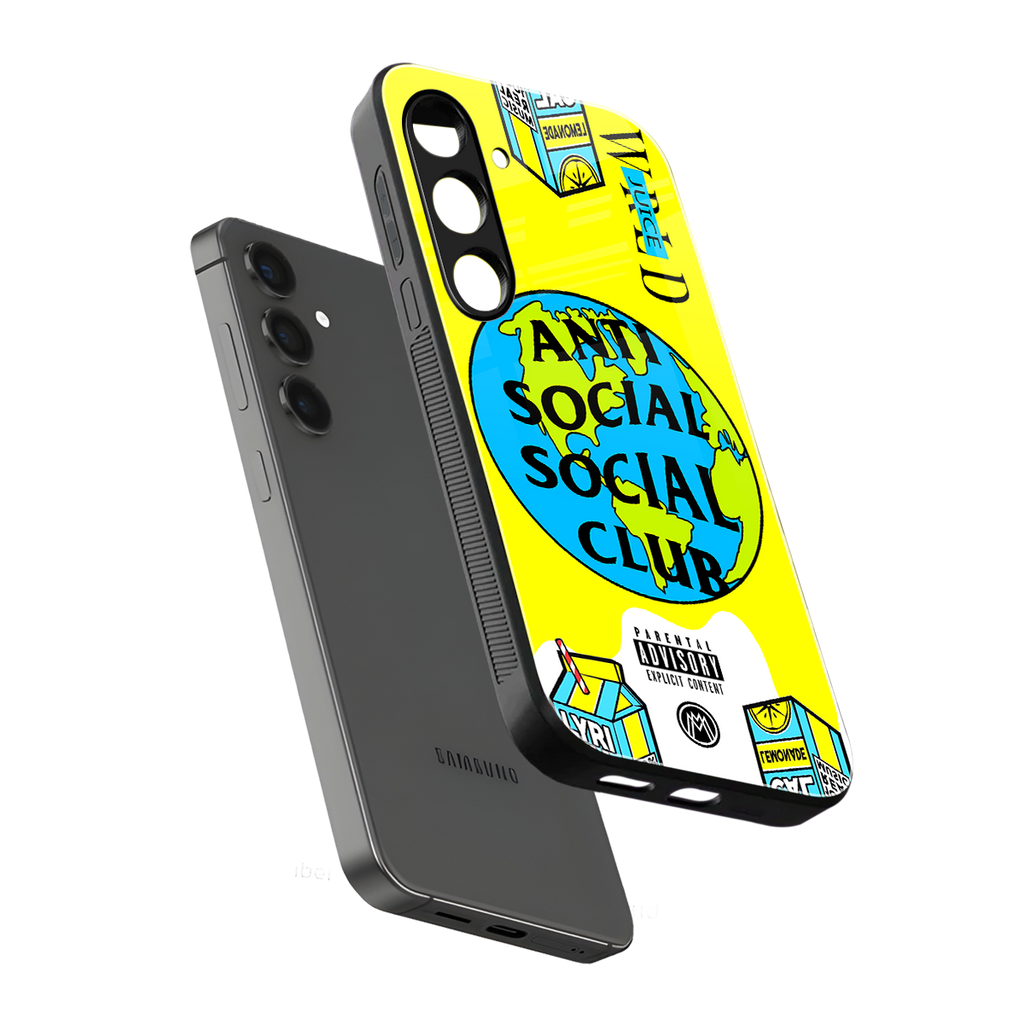 anti social social club x juice wrld back phone cover | glass case for samsung galaxy s24 fe
