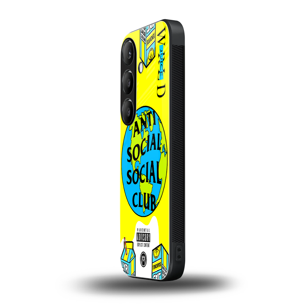 anti social social club x juice wrld back phone cover | glass case for samsung galaxy s24 fe
