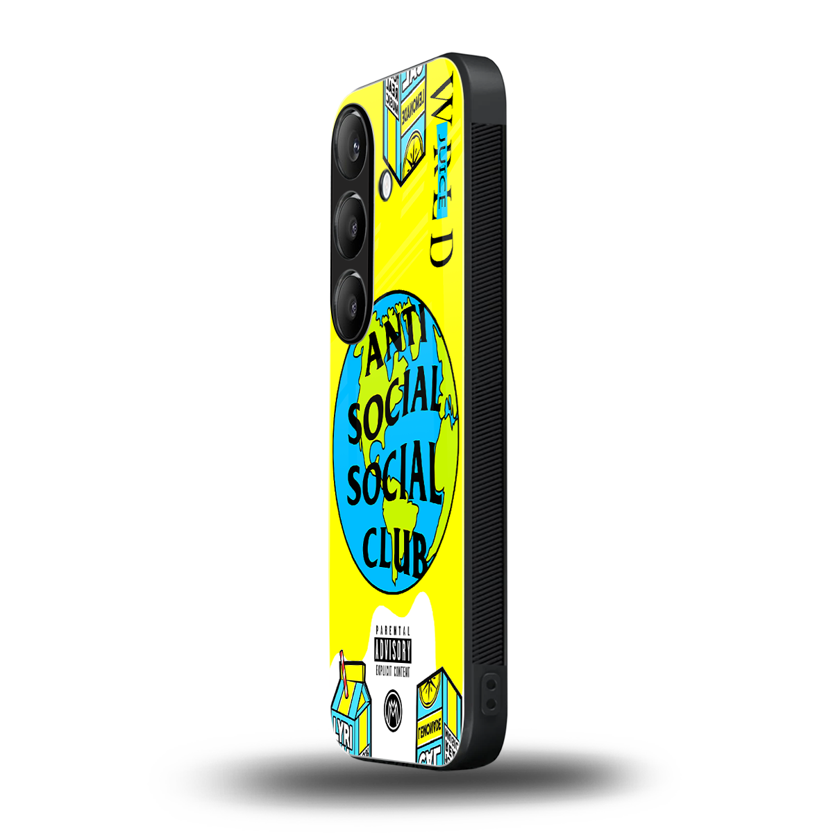 anti social social club x juice wrld back phone cover | glass case for samsung galaxy s24 plus