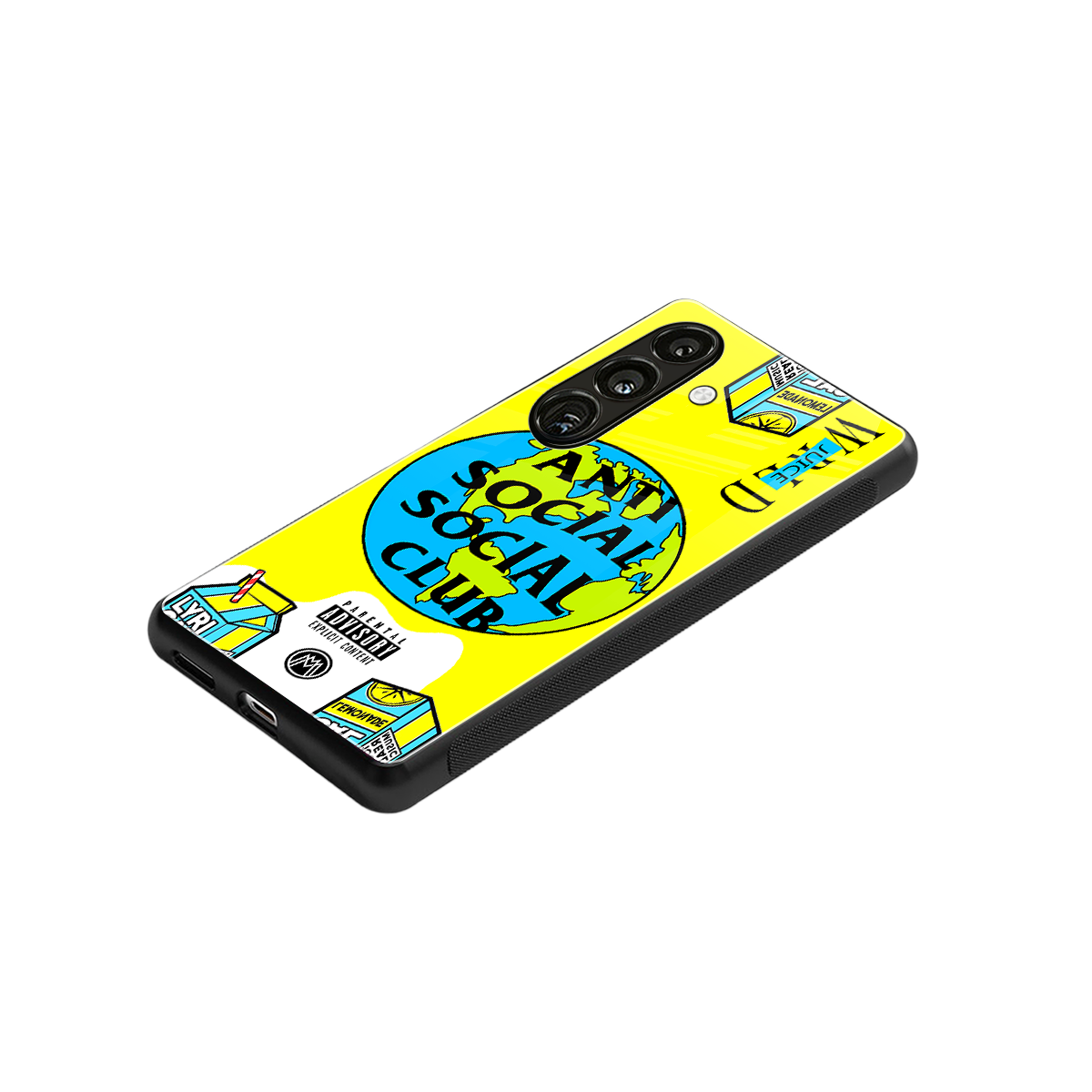 anti social social club x juice wrld back phone cover | glass case for samsung galaxy s24 plus