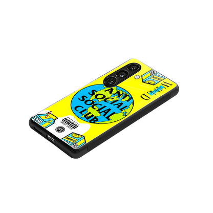 anti social social club x juice wrld back phone cover | glass case for samsung galaxy s24 plus