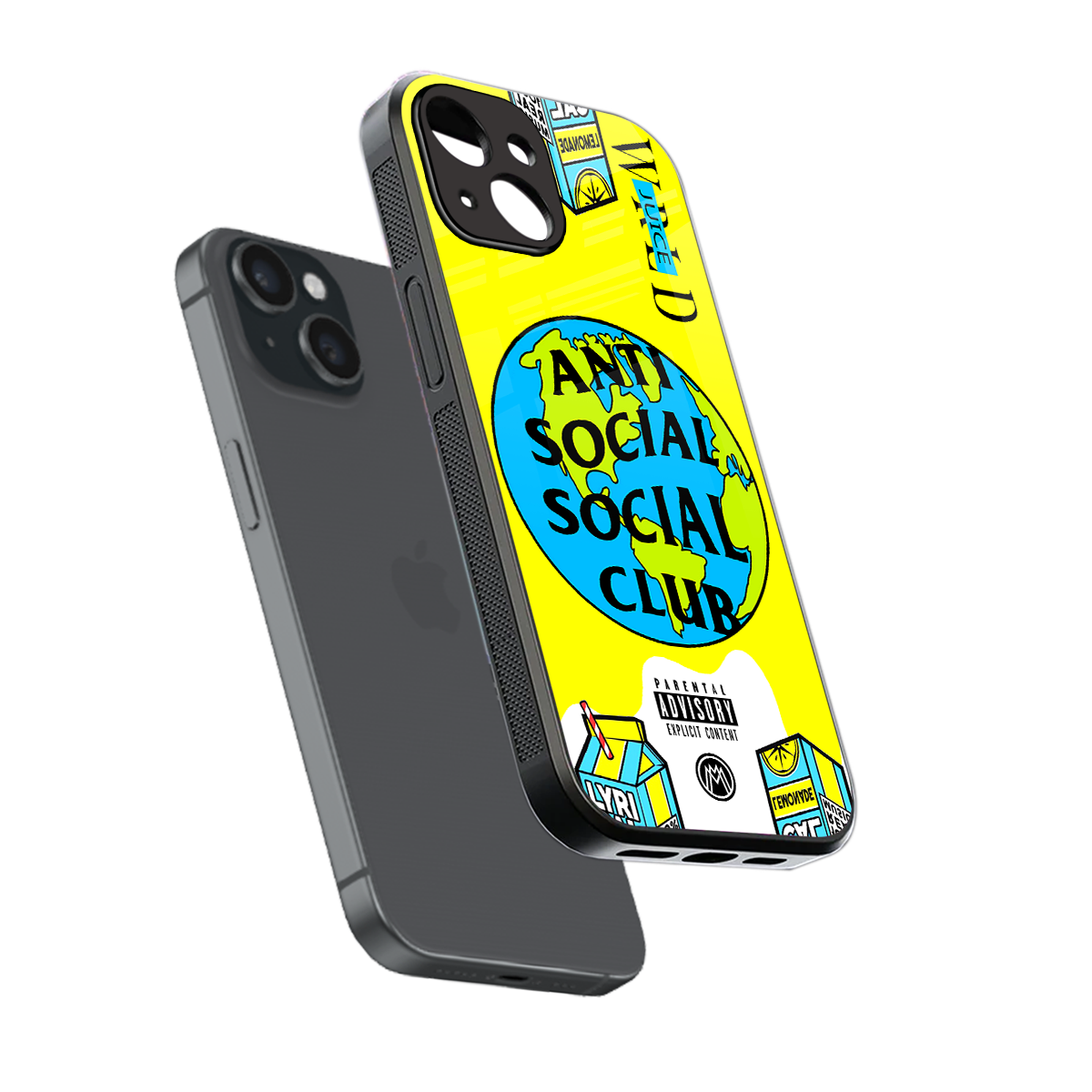 anti social social club x juice wrld back phone cover | glass case for iphone 15