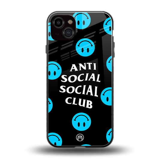 anti social social club x smileys back phone cover | glass case for iphone 15 plus