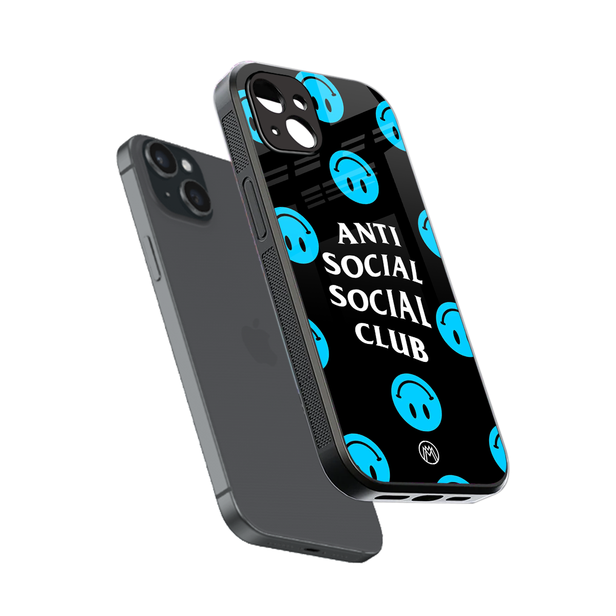 anti social social club x smileys back phone cover | glass case for iphone 15 plus