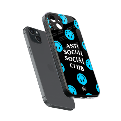 anti social social club x smileys back phone cover | glass case for iphone 15 plus
