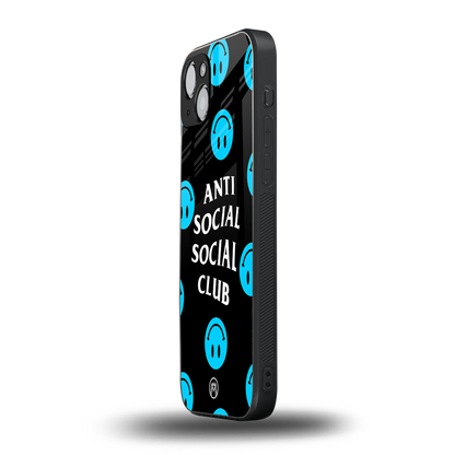anti social social club x smileys back phone cover | glass case for iphone 15 plus