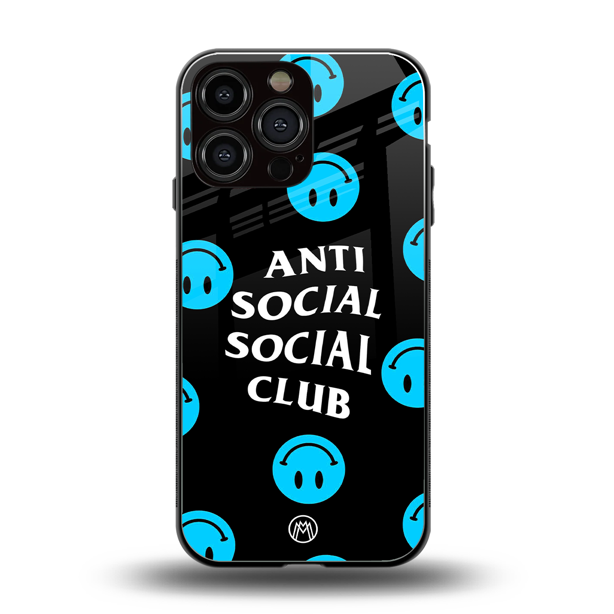 anti social social club x smileys back phone cover | glass case for iphone 15 pro max