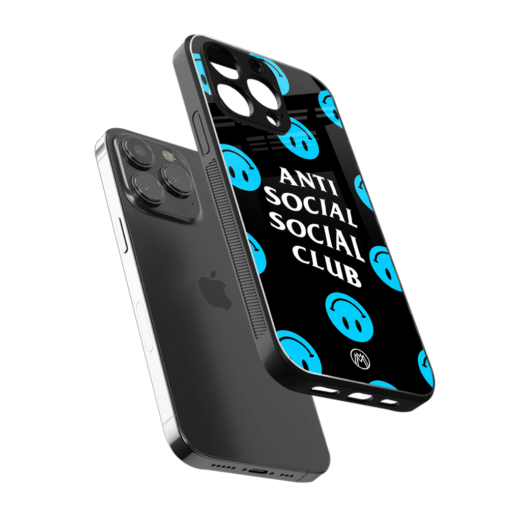 anti social social club x smileys back phone cover | glass case for iphone 15 pro max