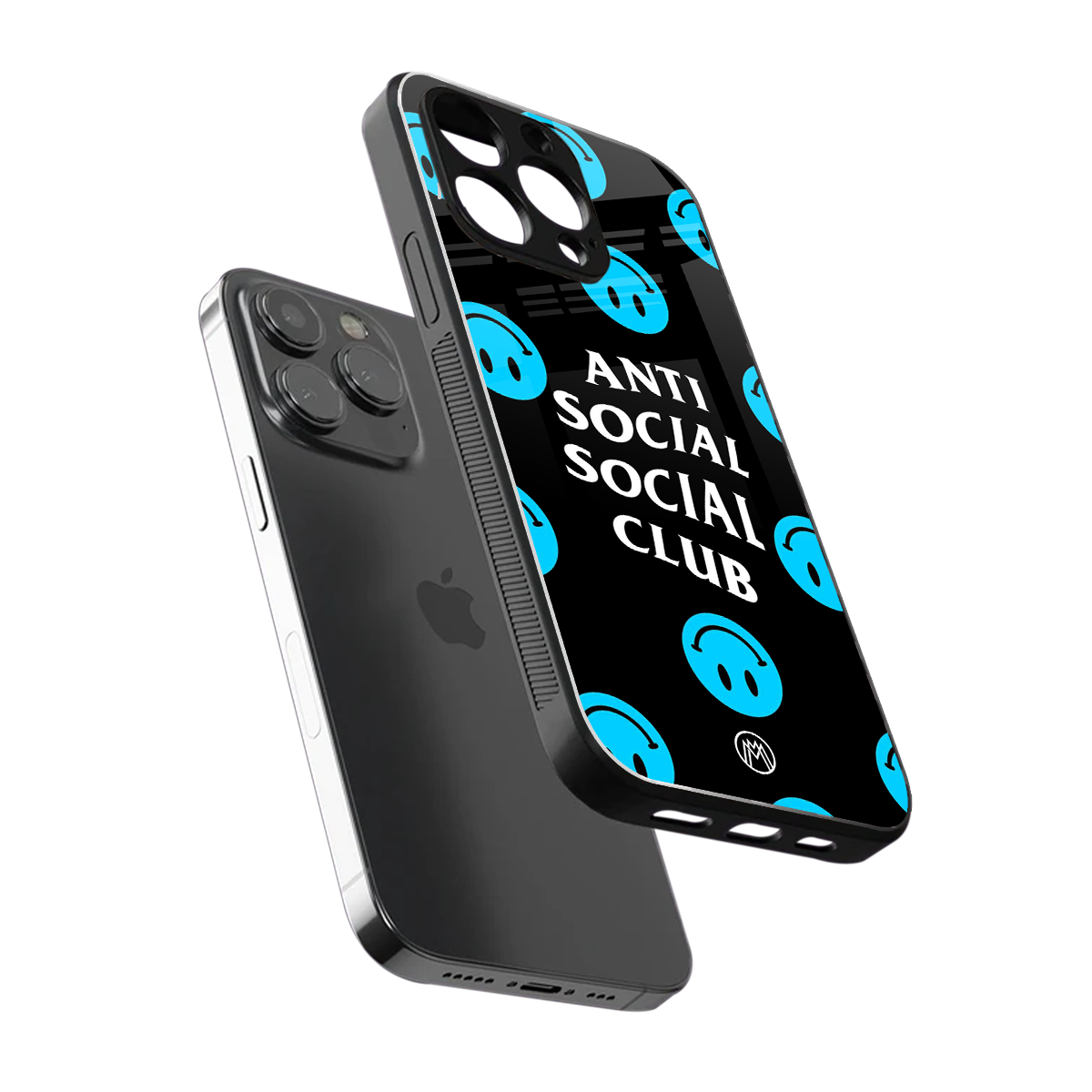 anti social social club x smileys back phone cover | glass case for iphone 15 pro max
