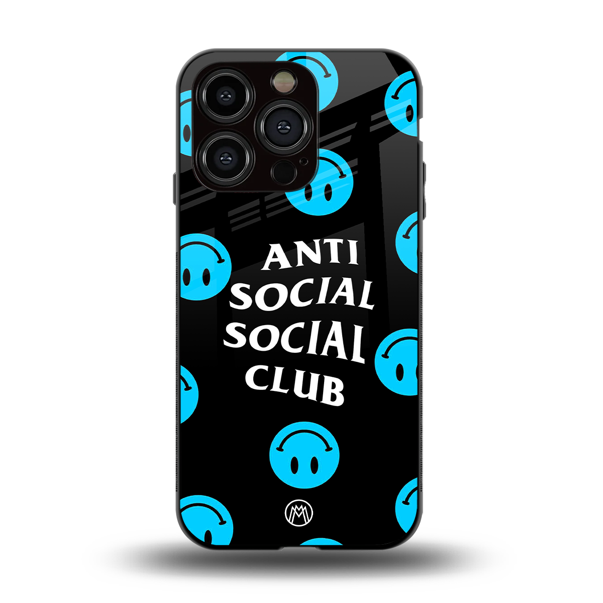 anti social social club x smileys back phone cover | glass case for iphone 15 pro