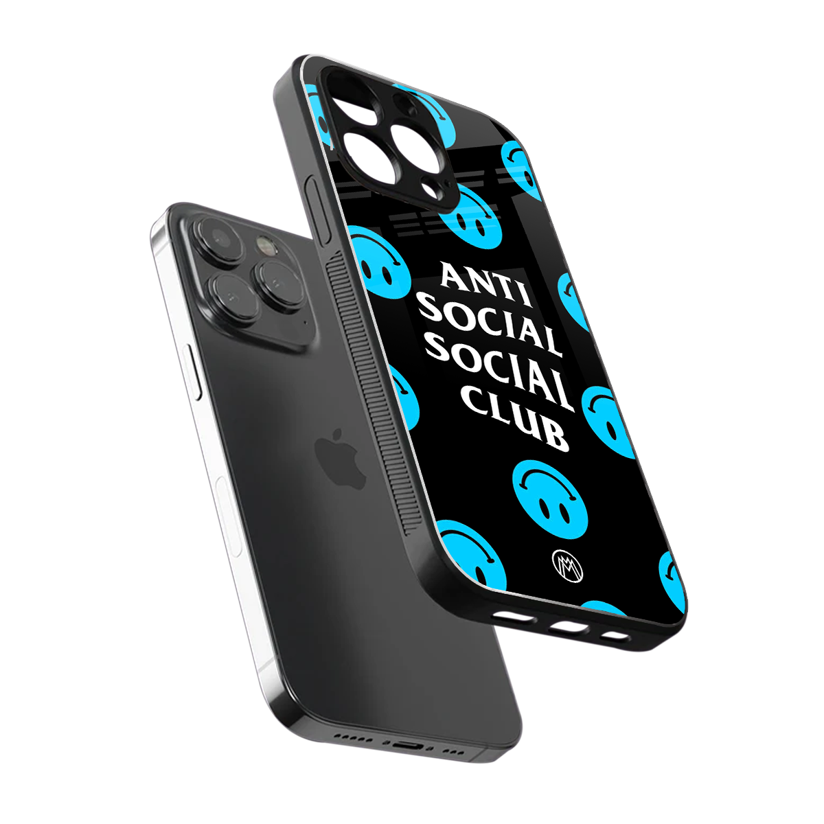 anti social social club x smileys back phone cover | glass case for iphone 15 pro