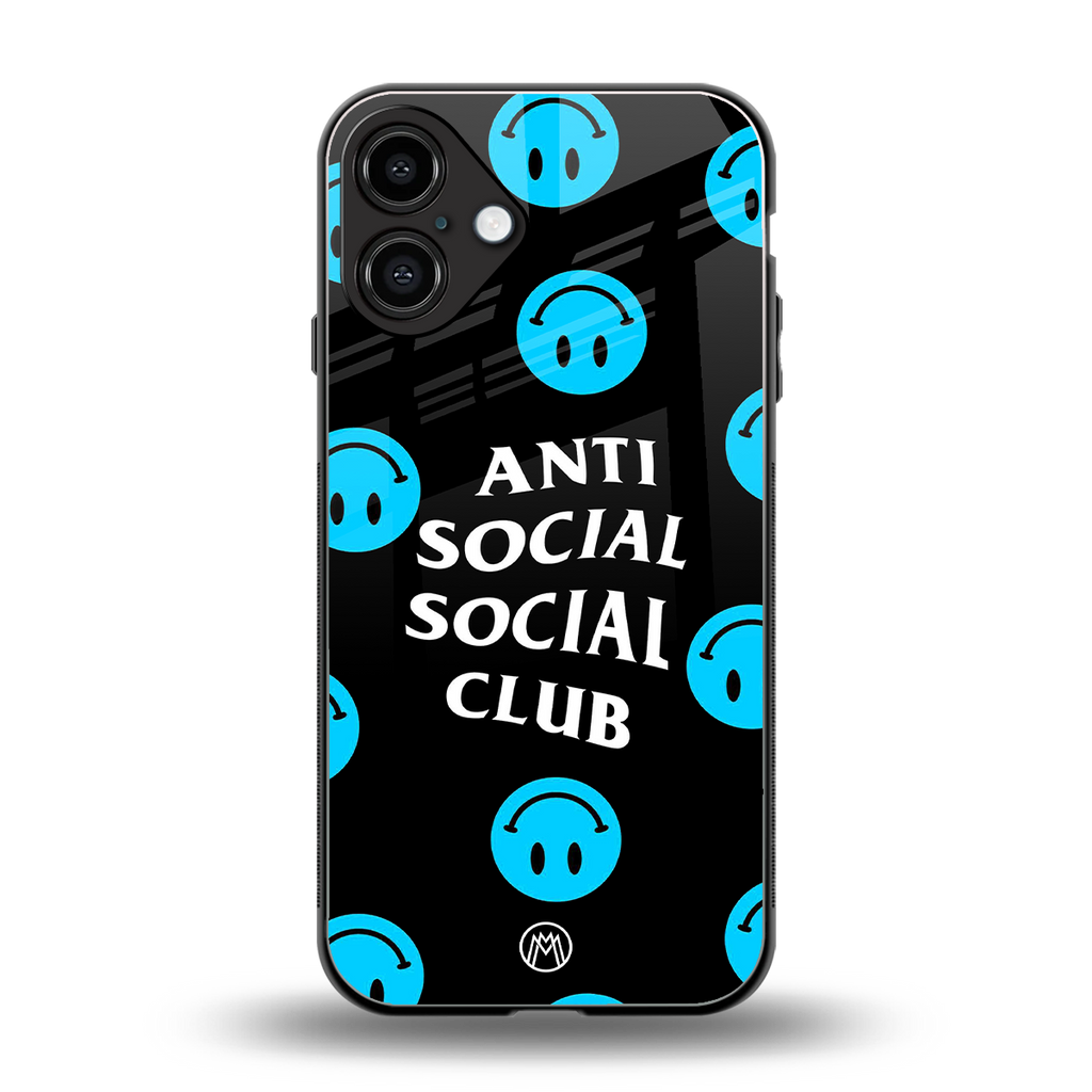 anti social social club x smileys back phone cover | glass case for iphone 16 plus