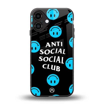 anti social social club x smileys back phone cover | glass case for iphone 16 plus