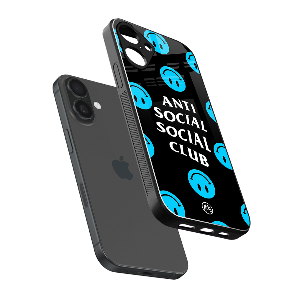 anti social social club x smileys back phone cover | glass case for iphone 16 plus