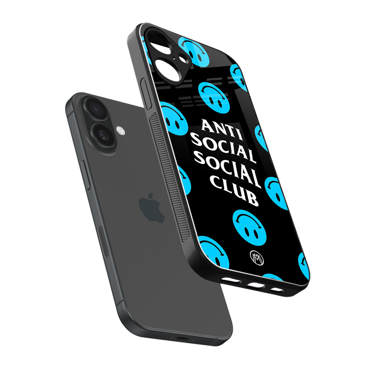 anti social social club x smileys back phone cover | glass case for iphone 16 plus